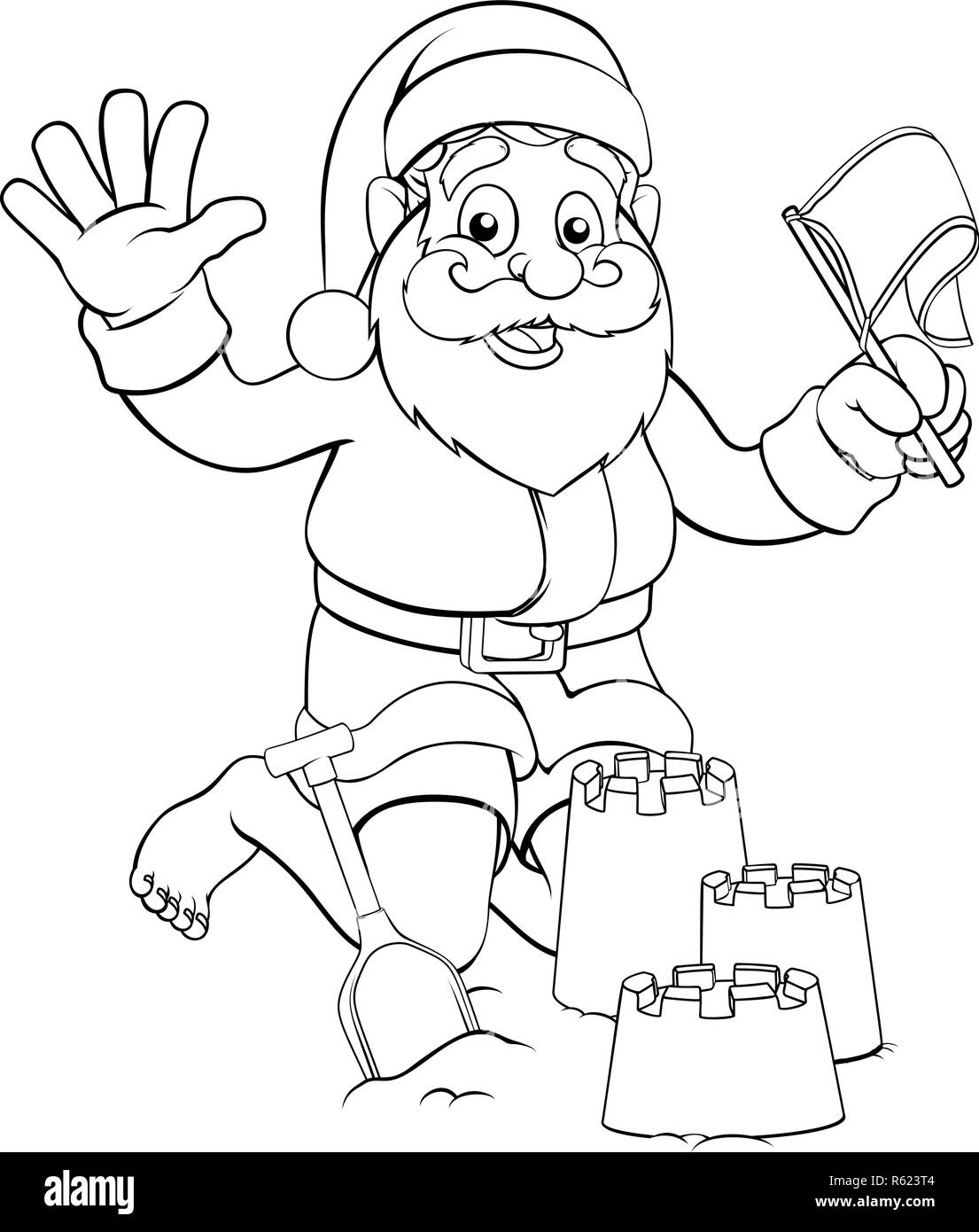 Santa on Beach Making Sandcastles Stock Vector