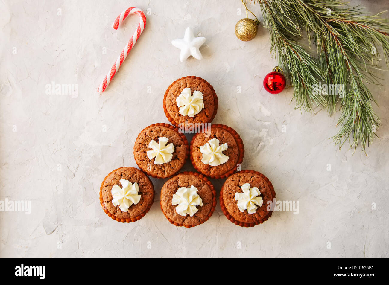 Brownie mins pies on a white background. Festive dessert concept Stock Photo