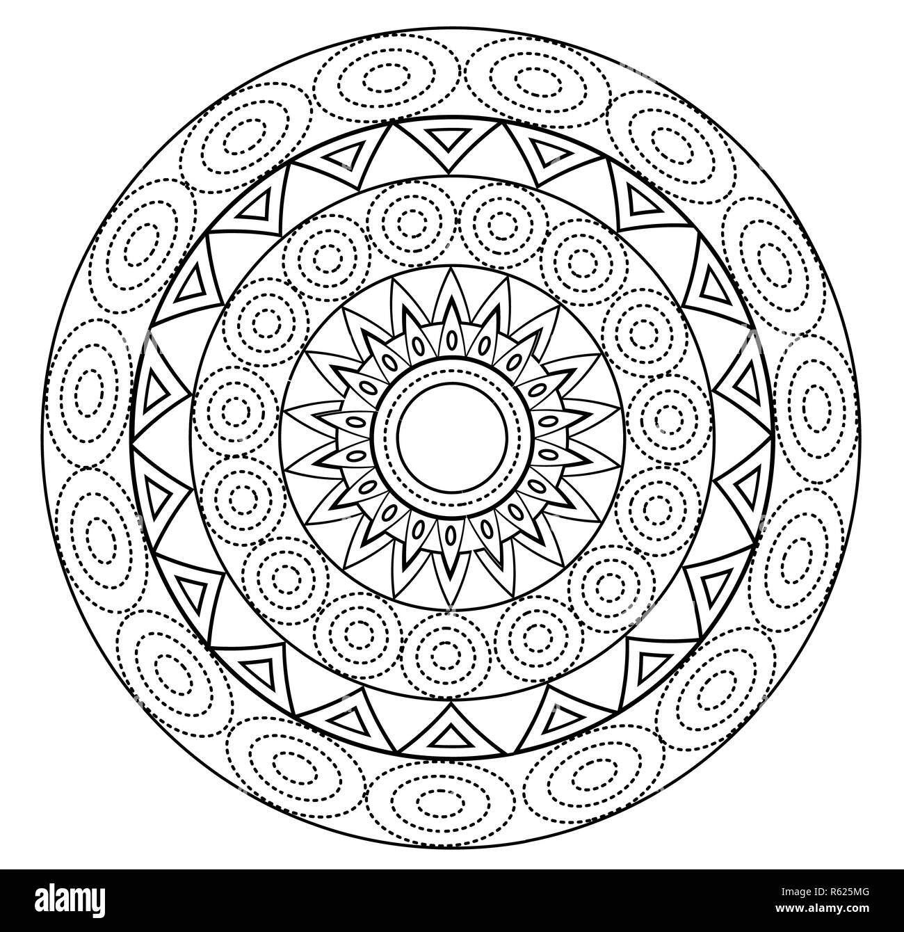 Mandalas for coloring book. Decorative black and white round outline ornament. Unusual flower shape. Oriental vector and anti-stress therapy patterns Stock Photo