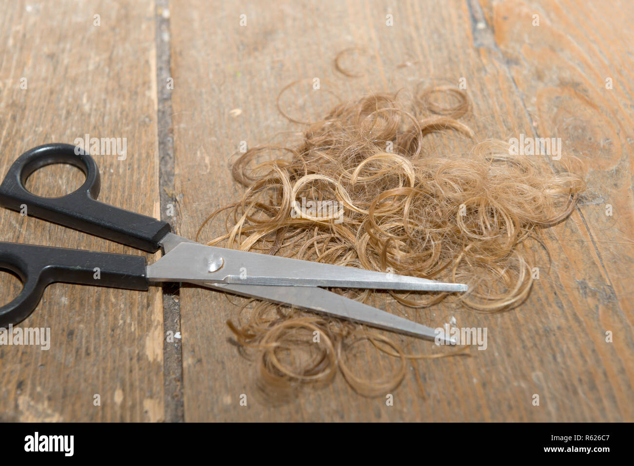 Scissors With Strand Of Blonde Hair Stock Photo 227471671 Alamy