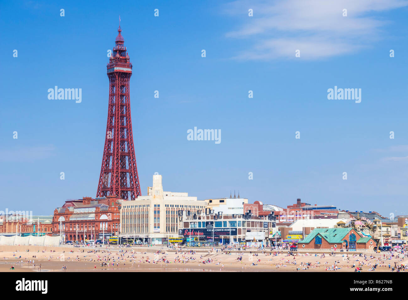 Blackpool tower tower ballroom and seafront promenade Blackpool Promenade Blackpool Lancashire England GB UK Europe Stock Photo