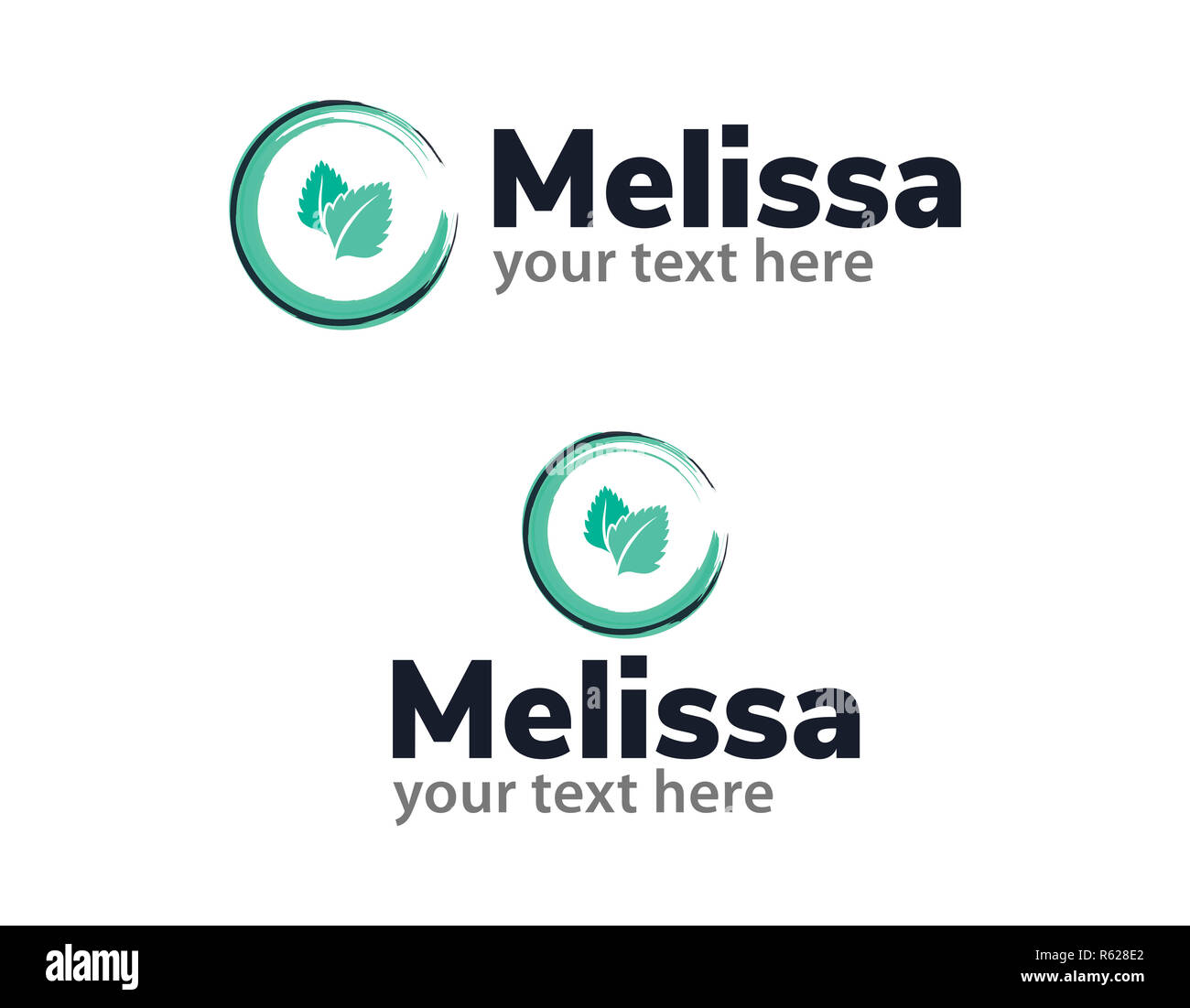 Melissa Logo Vector Template. Melissa leaves into the rounded splash. Mint  color Logo Design. Orizontal and vertical version of logo concerp with Meli  Stock Photo - Alamy