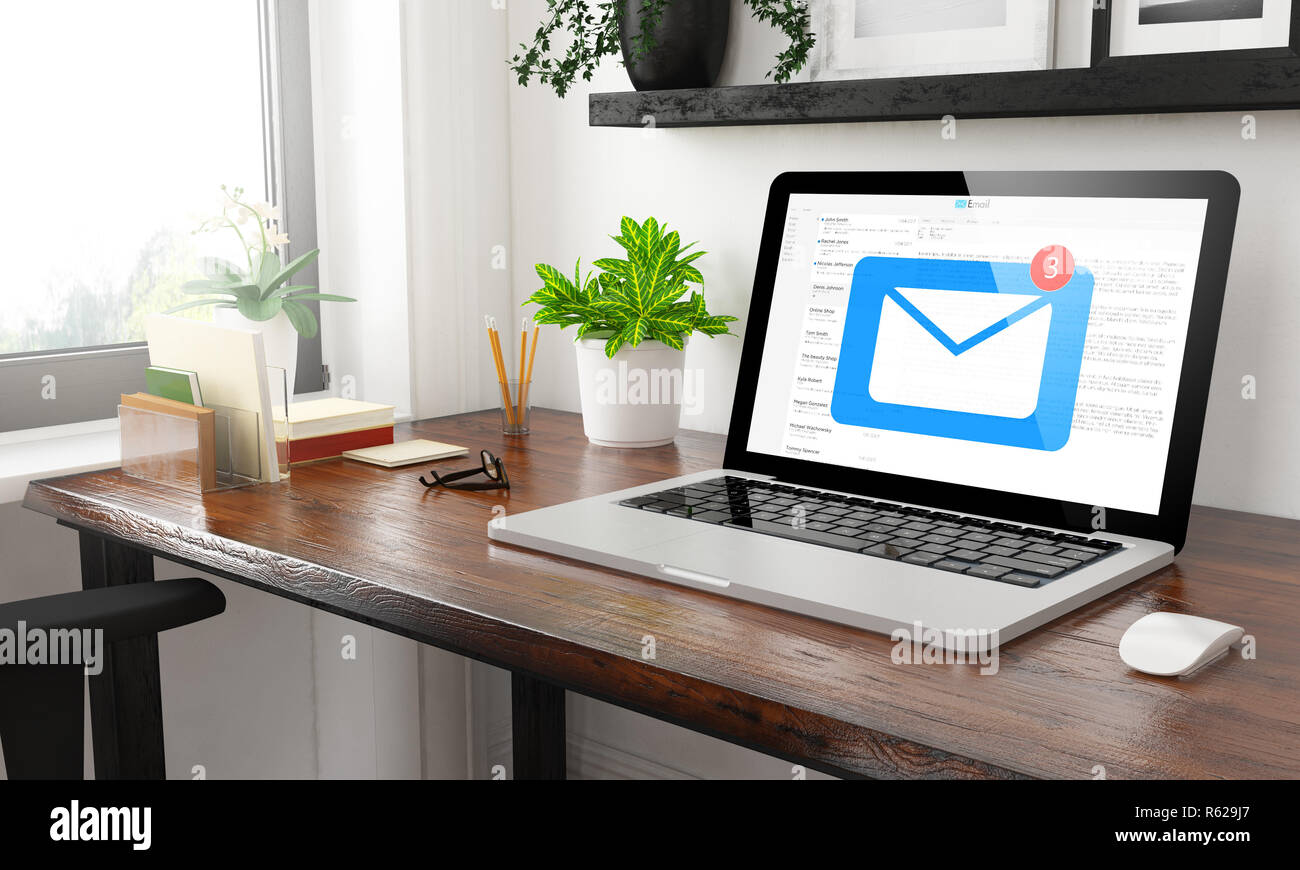 laptop at home office mail 3d rendering Stock Photo