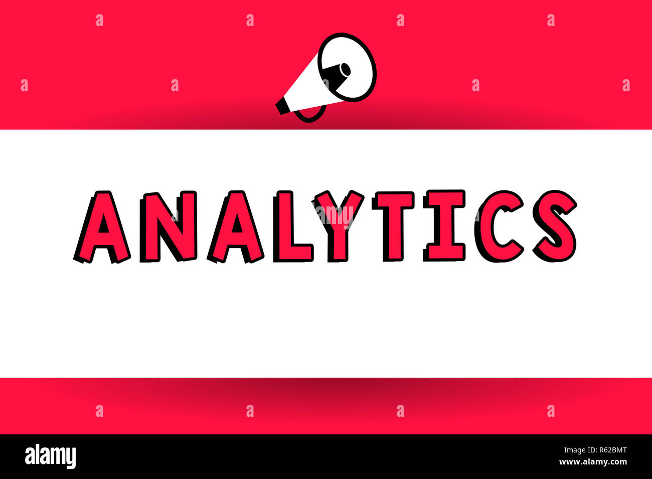 Word writing text Analytics. Business concept for systematic computational analysis of data statistics or infos Megaphone Making voice louder Handheld Stock Photo