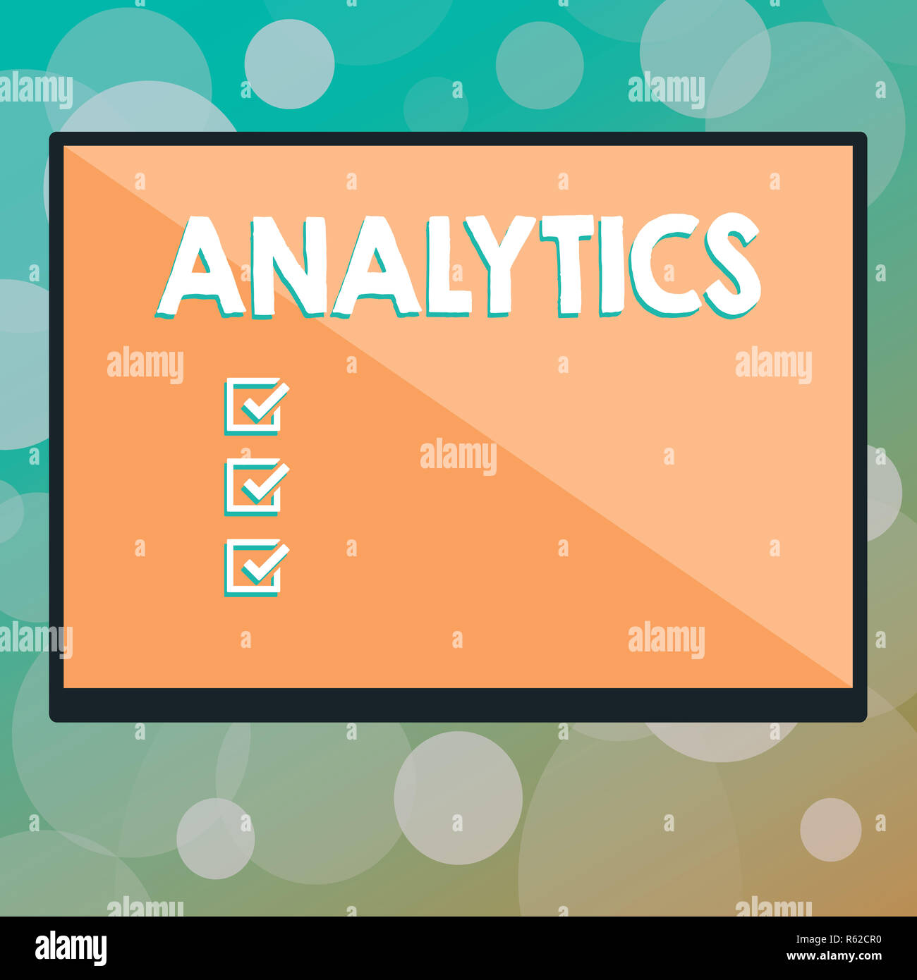 Text sign showing Analytics. Conceptual photo systematic computational analysis of data statistics or infos Rectangular Shape Form in half diagonal sp Stock Photo