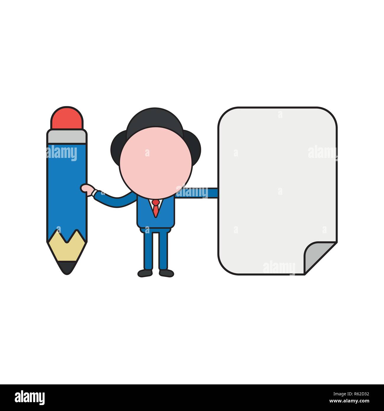 Vector illustration concept of businessman character holding pencil and ...
