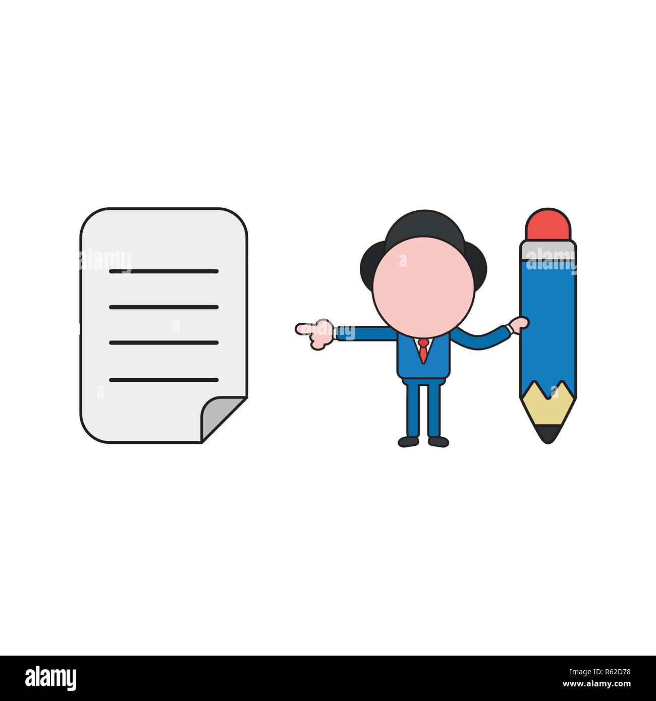 Vector illustration concept of businessman character holding pencil and ...