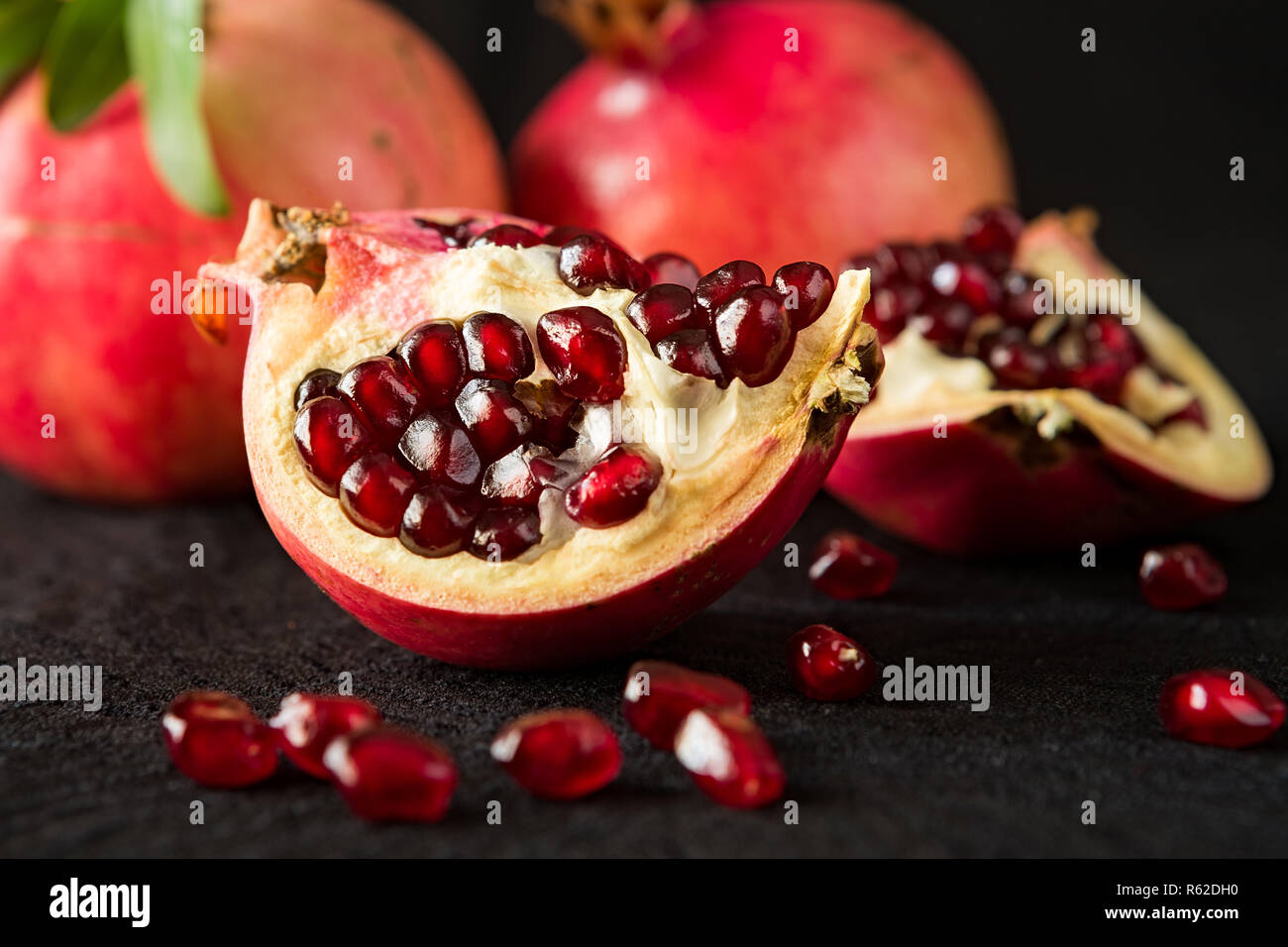 Red Gold Juicy Thick Textured Cut Pomegranate with Seeds Throw