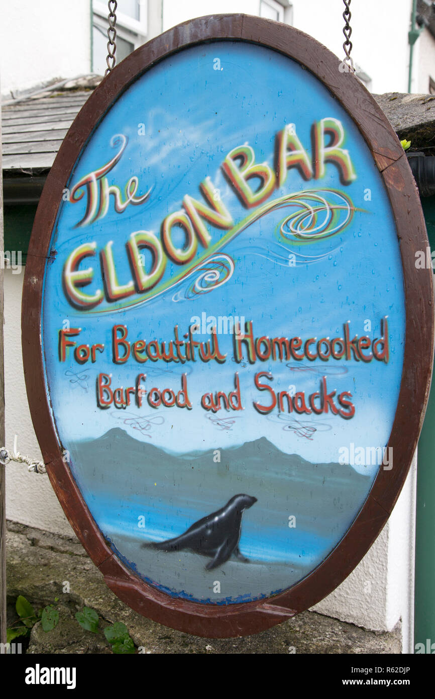 Eldon Bar Sign, Roundstone; Connemara, Galway; Ireland Stock Photo
