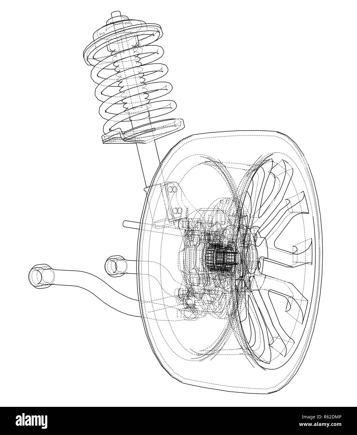 Car suspension with wheel tire and shock absorber Stock Photo Alamy