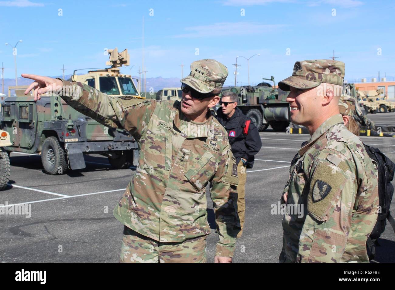 Lt. Gen. Jeffrey Buchanan, U.S. Army North Commanding General, discusses vehicle maintenance
