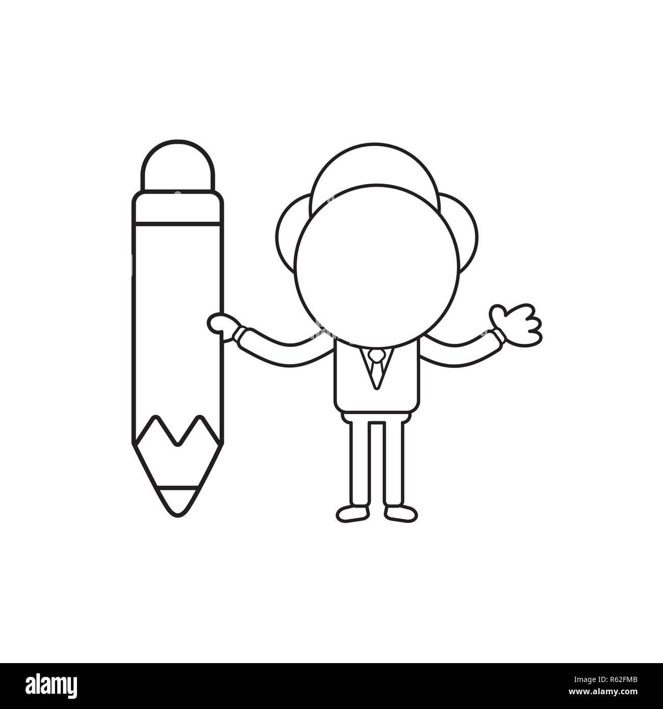 Vector illustration concept of businessman character holding pencil ...