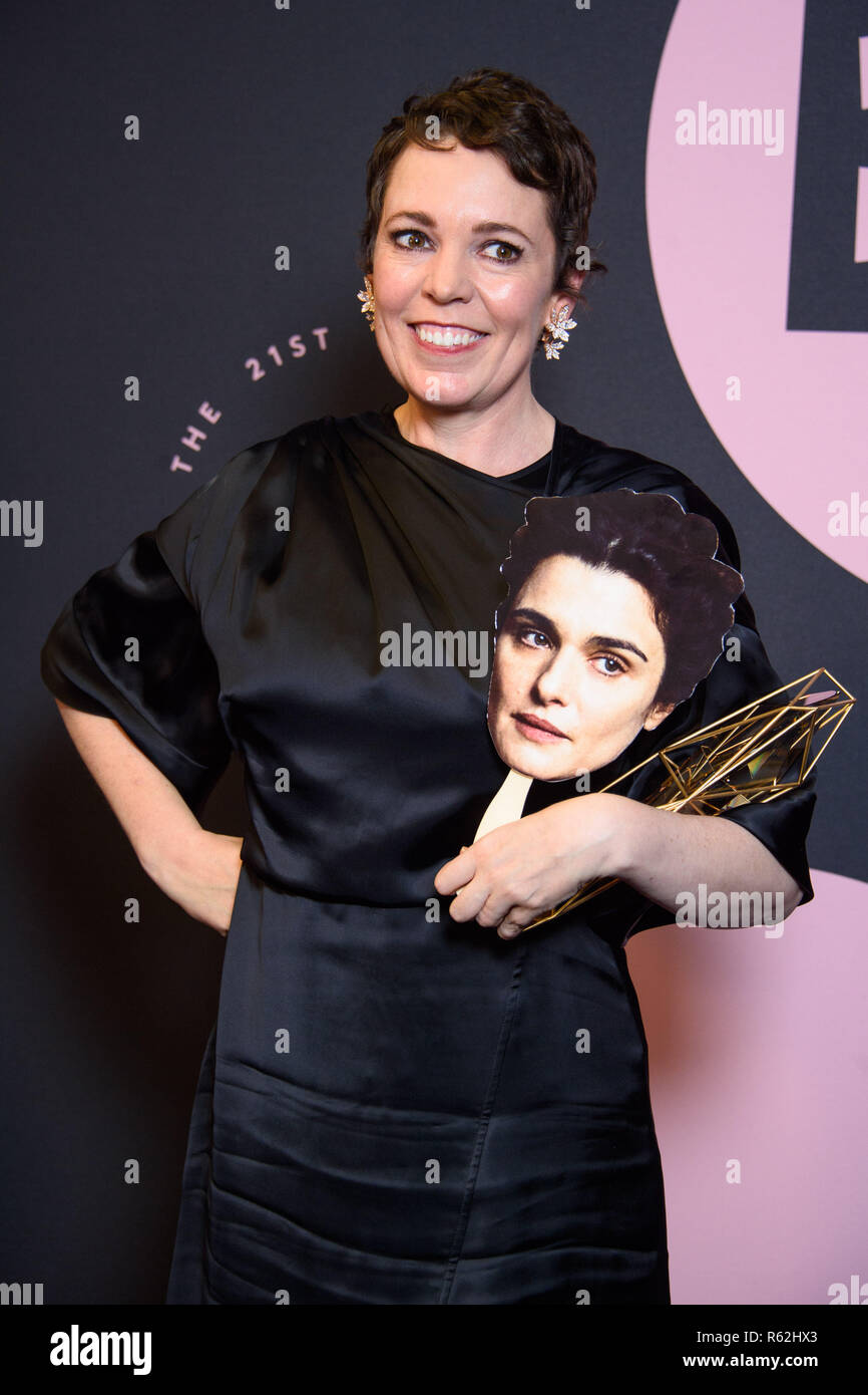 Olivia Colman collects the Best Supporting Actress award for Rachel Weisz, during the twenty-first British Independent Film Awards, held at Old Billingsgate, London Stock Photo