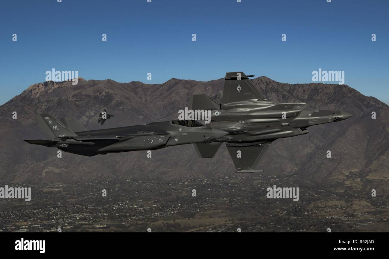 Two F-35A Lightning IIs, stationed at Hill Air Force Base, Utah ...