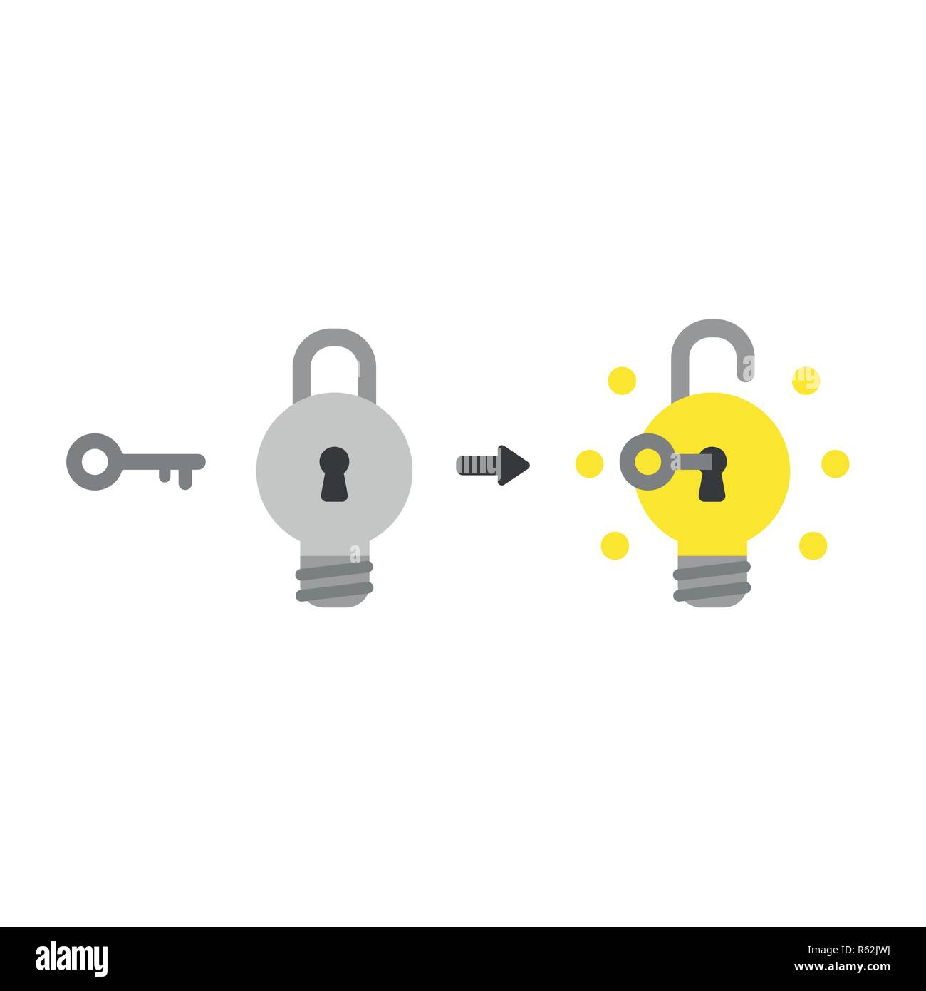 Vector illustration icon concept of light bulb padlock with key into ...