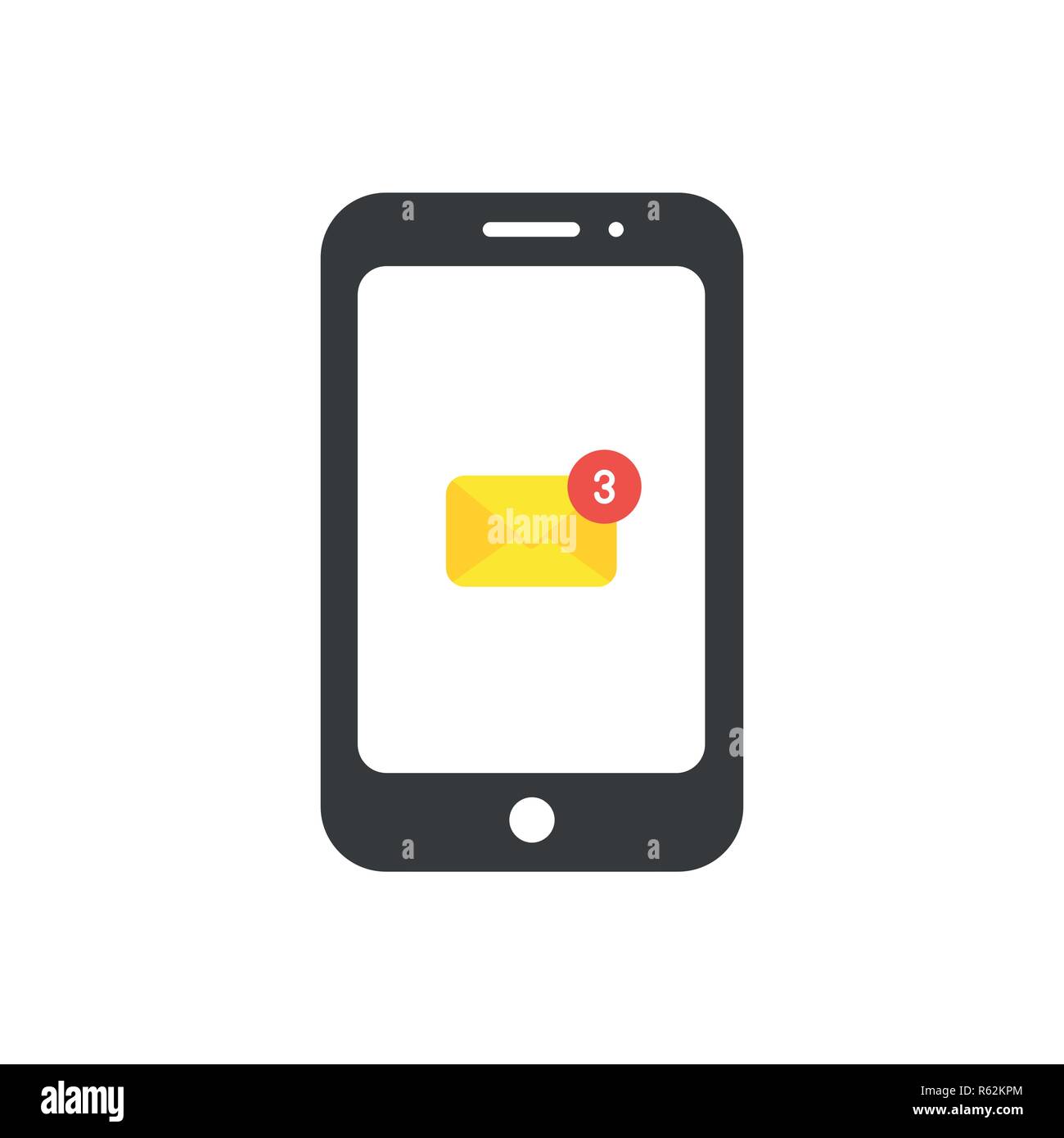 Vector illustration icon concept of envelope with three emails inside smartphone. Stock Vector