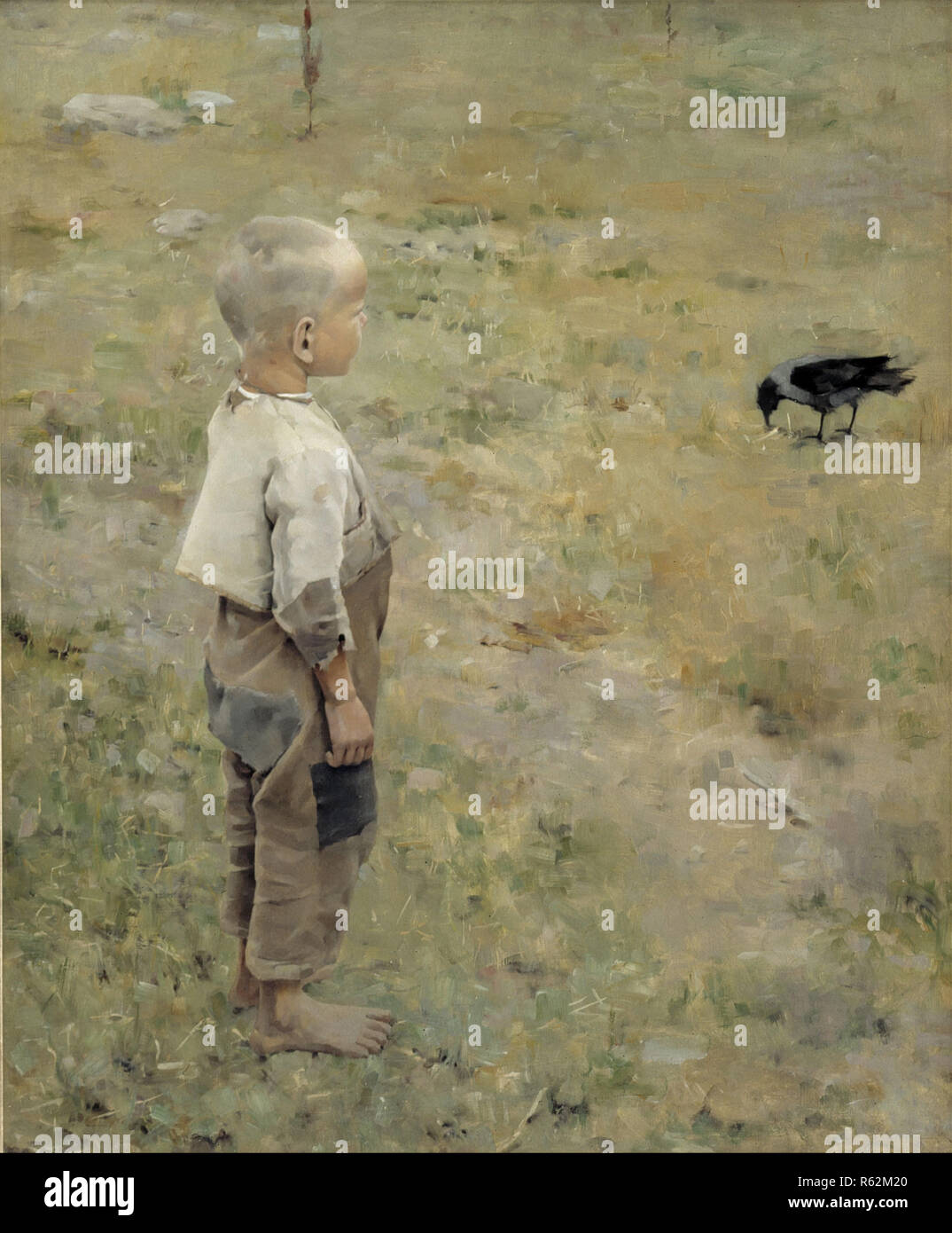 Boy with a Crow. Date/Period: 1884. Painting. Oil on canvas. Width: 72 cm. Height: 86 cm. Author: AKSELI GALLEN-KALLELA. GALLEN-KALLELA, AKSELI. Stock Photo