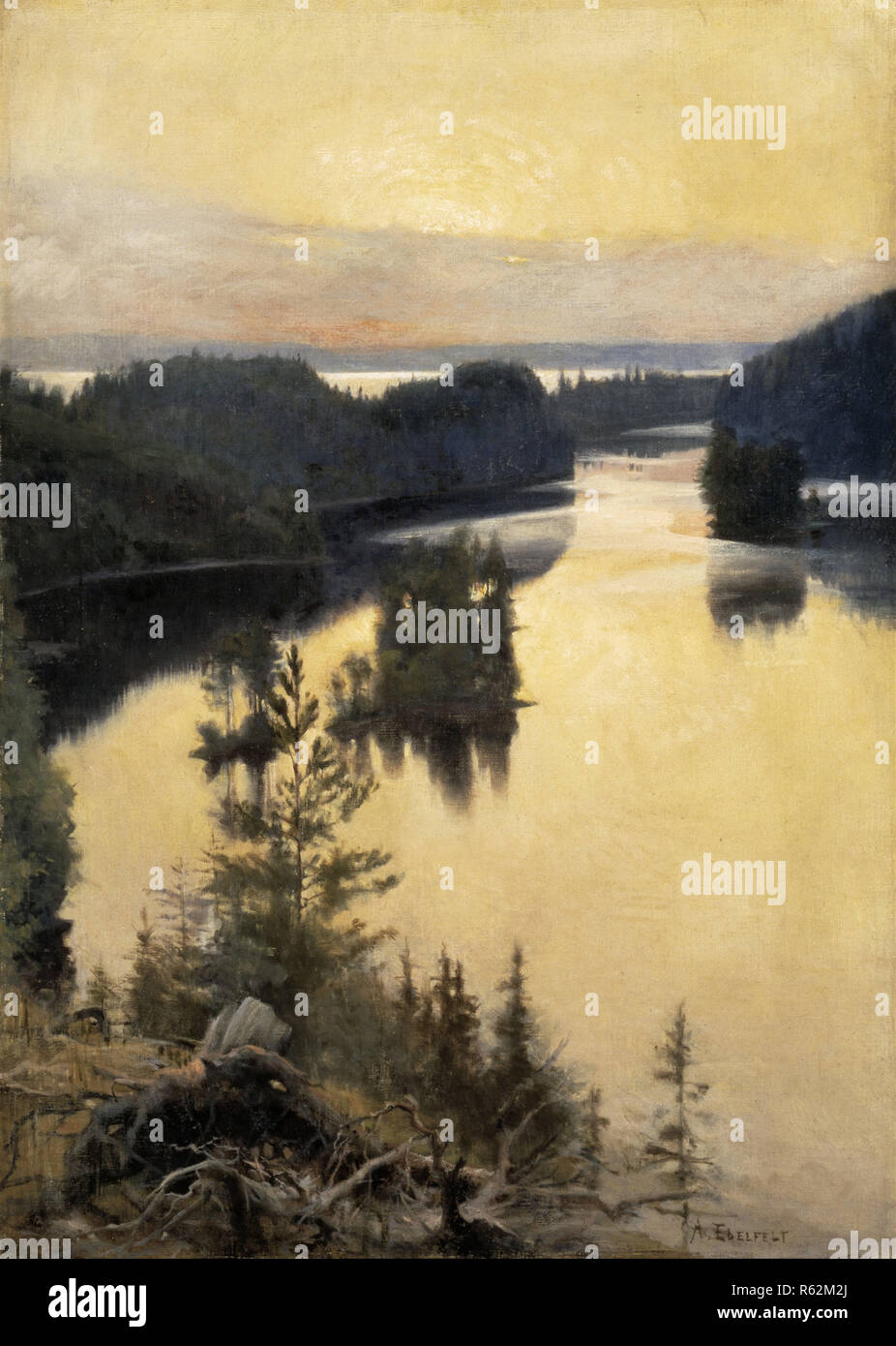 Kaukola Ridge at Sunset. Date/Period: 1889/1890. Painting. Oil on canvas. Width: 83 cm. Height: 116.5 cm (without frame). Author: Albert Edelfelt. Edelfelt, Albert Gustaf Aristides. Stock Photo