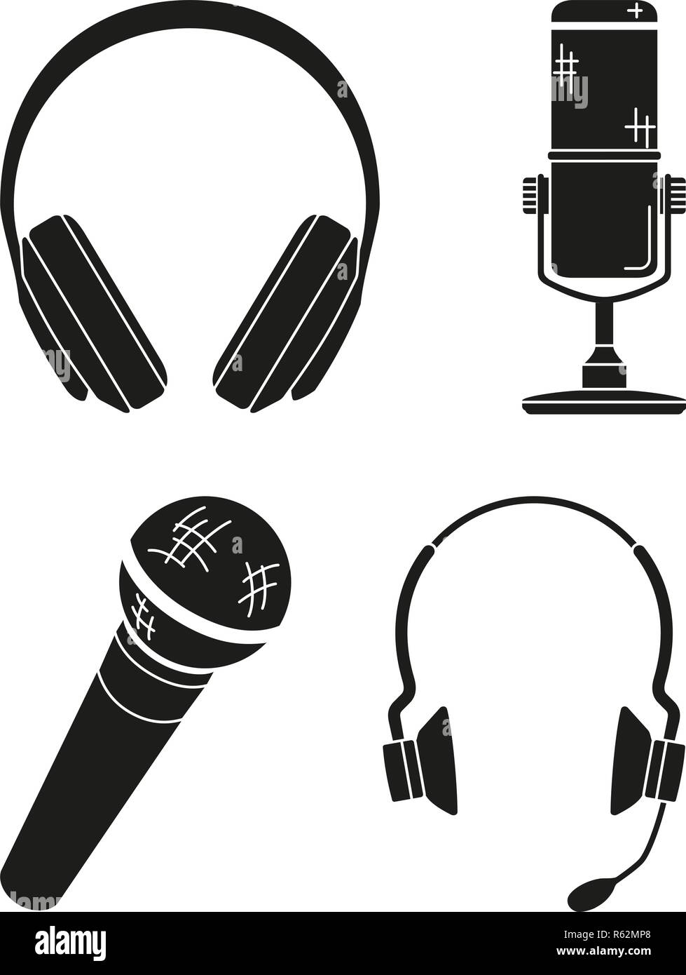 Black and white various headset collection Stock Vector