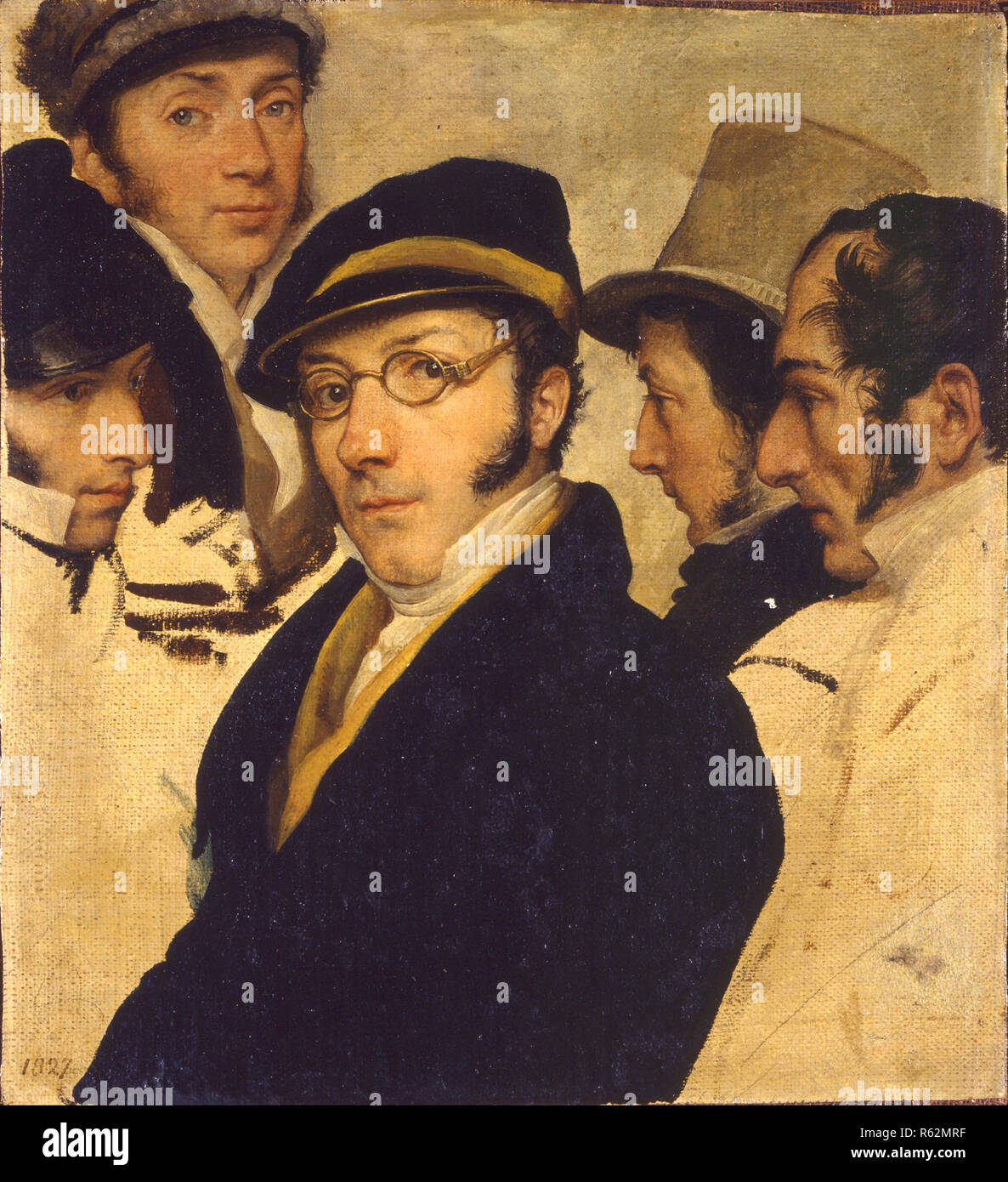 Autoritratto in un gruppo di amici / Self-portrait in a group of friends. Date/Period: Between 1824 and 1827. Painting. Oil on canvas. Height: 33 cm (12.9 in); Width: 30 cm (11.8 in). Author: Francesco Hayez. HAYEZ, FRANCESCO. Stock Photo