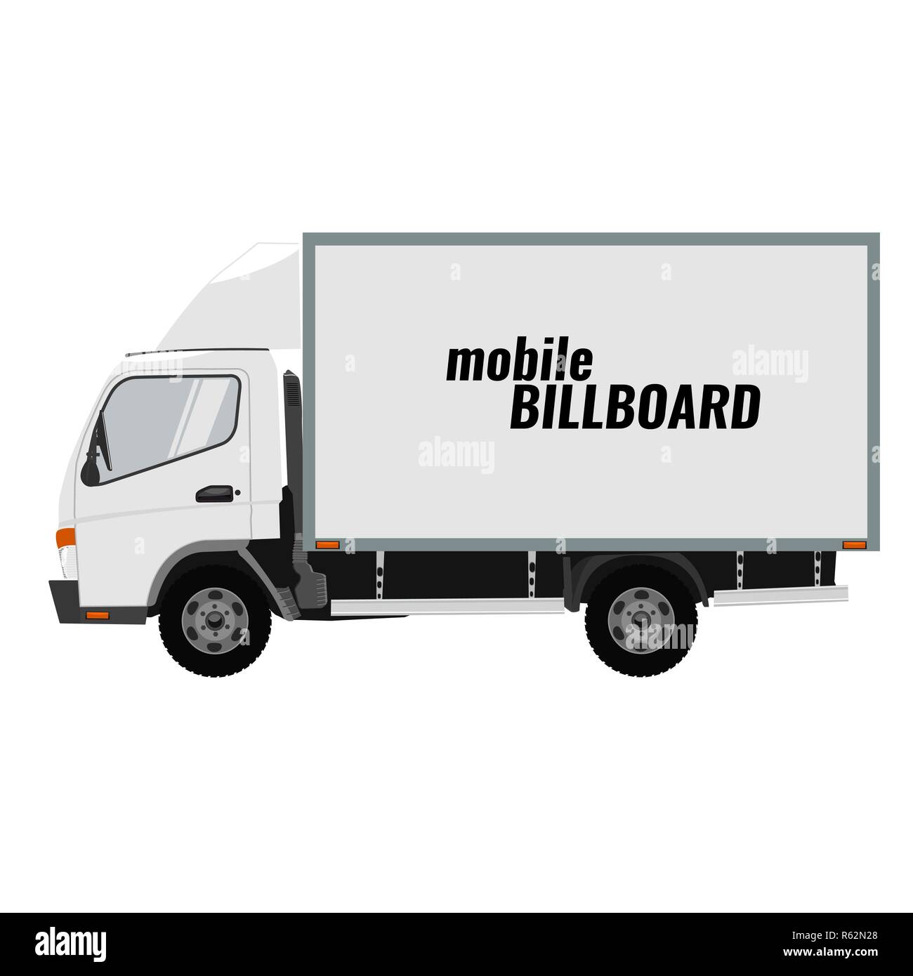 Blank mobile billboard template isolated on white background. Truck with solid and flat color design. Stock Vector