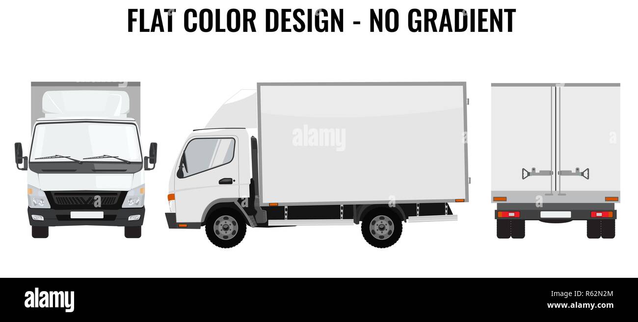 Vector Small Truck Front View Back View And Side View Cargo Delivery Solid And Flat Color Design White Truck Car For Transportation Corporate Iden Stock Vector Image Art Alamy