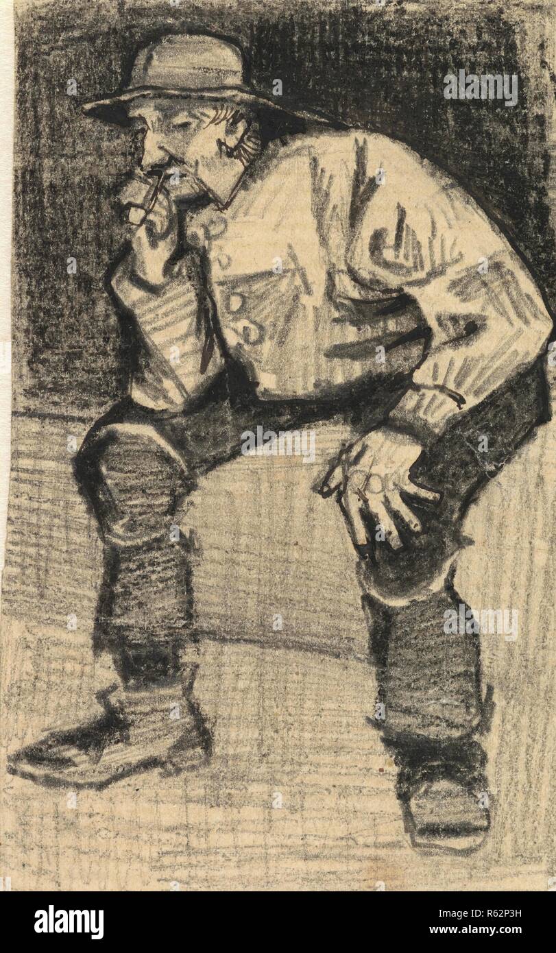 Fisherman with Sou'wester, Sitting with Pipe. Date: February 1883, The Hague. Dimensions: 10.5 cm x 6.6 cm. Museum: Van Gogh Museum, Amsterdam. Stock Photo