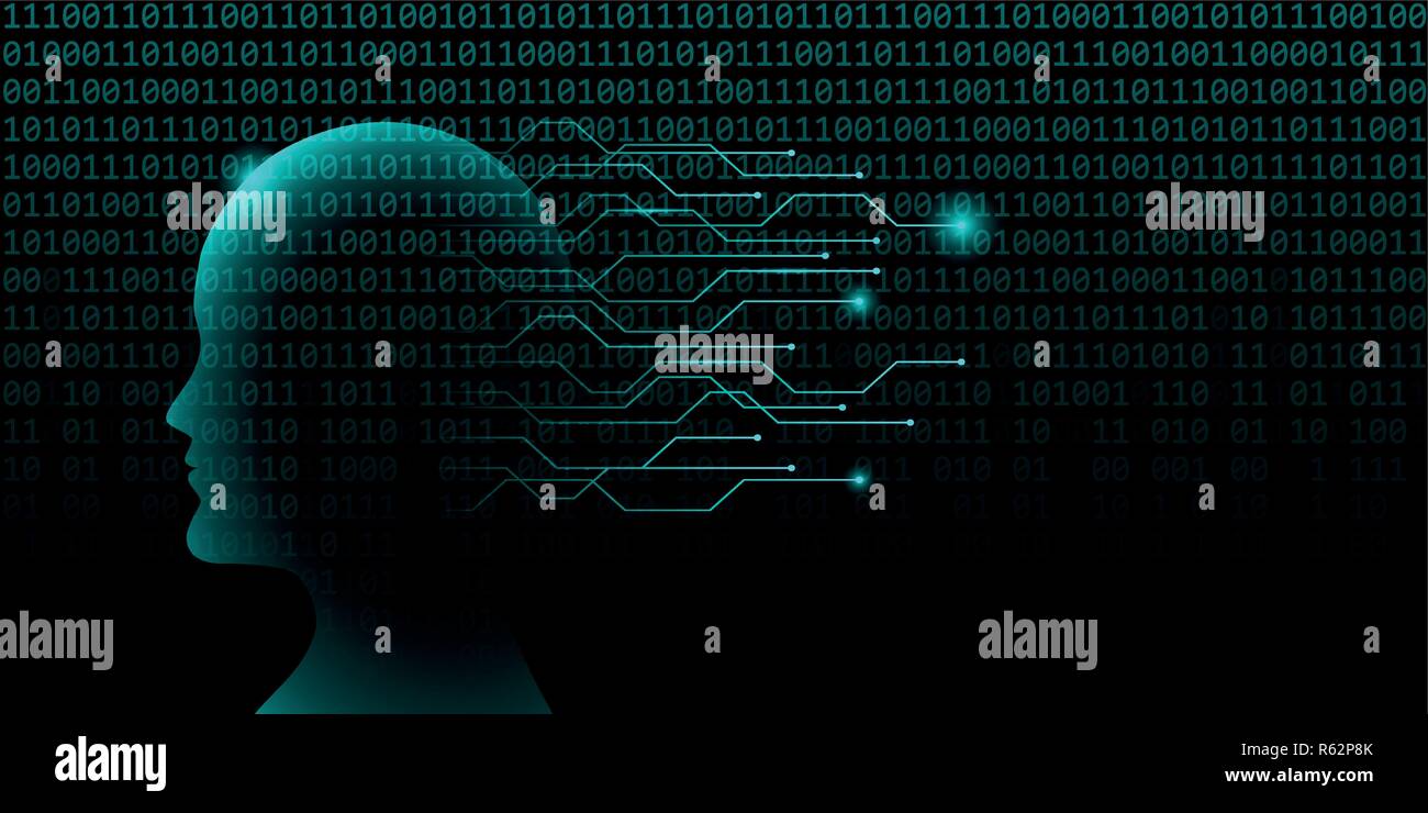 male artificial intelligence technology concept with binary code background vector illustration EPS10 Stock Vector