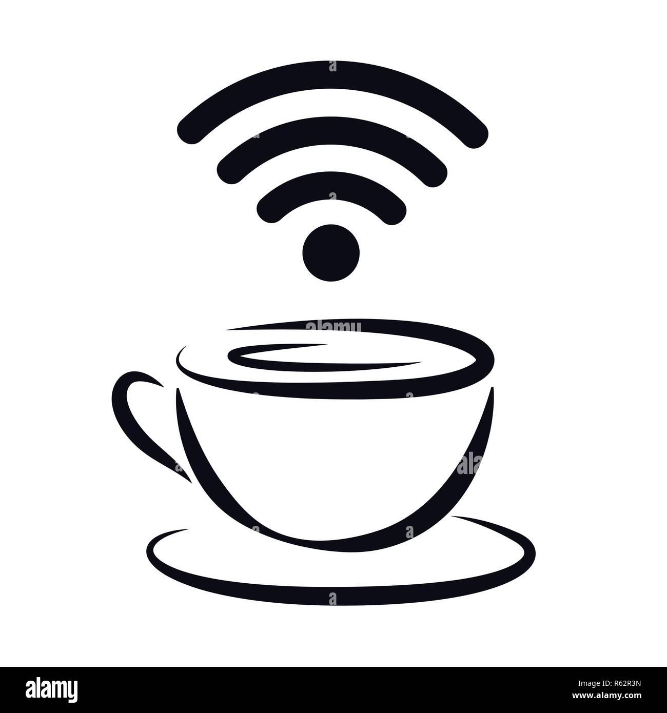 free Wi-Fi zone icon with coffee cup and wireless signal outline vector illustration EPS10 Stock Vector