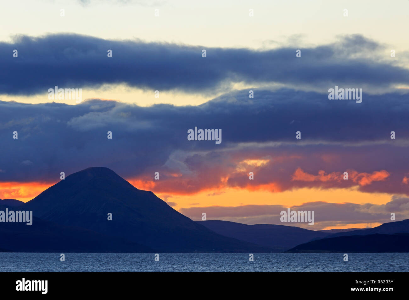 Sunset over the Isle of Skye from Applecross Peninsula Scotland Stock Photo
