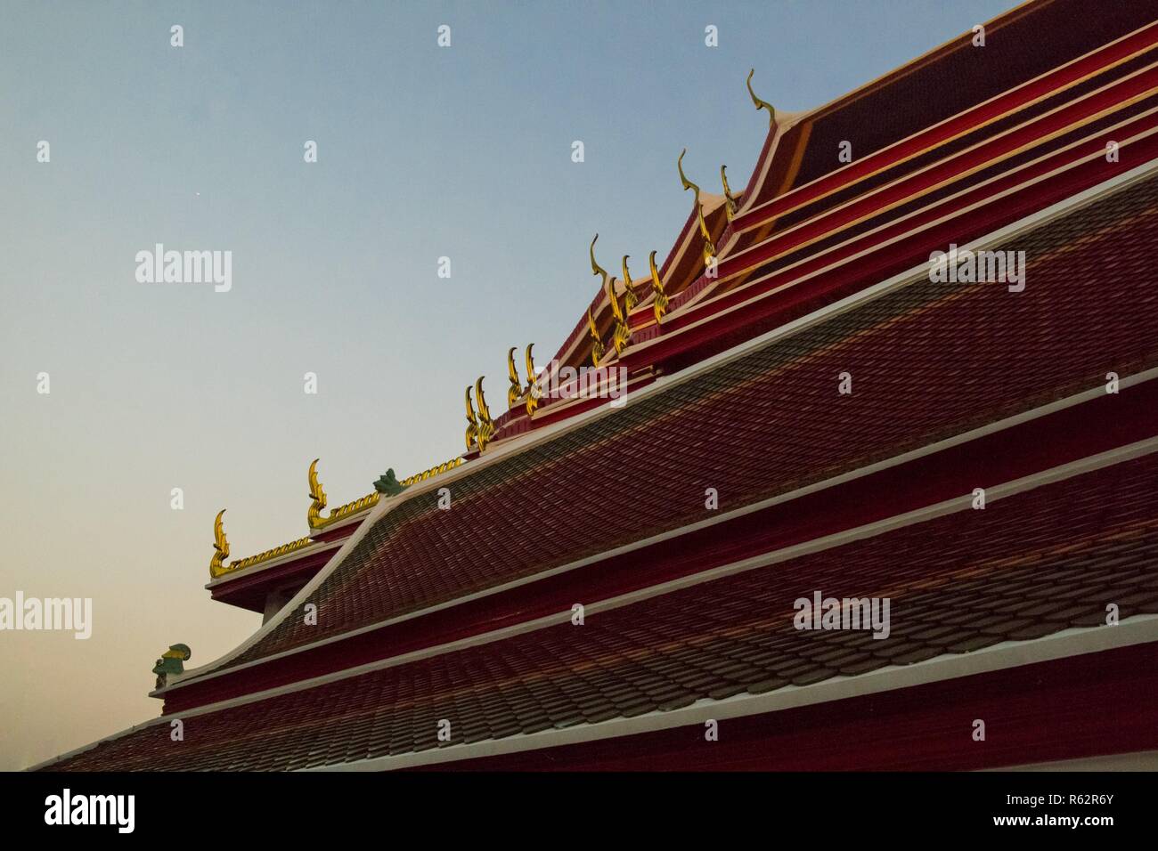 Lines on a rooftop in Asia with oriental decoration and negative space Stock Photo