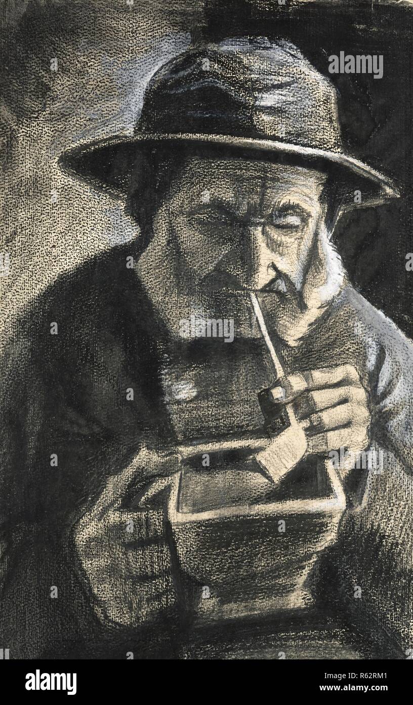 Fisherman with Sou'wester, Pipe and Coal Pan. Date: January 1883, The Hague. Dimensions: 44.5 cm x 28.4 cm. Museum: Van Gogh Museum, Amsterdam. Stock Photo