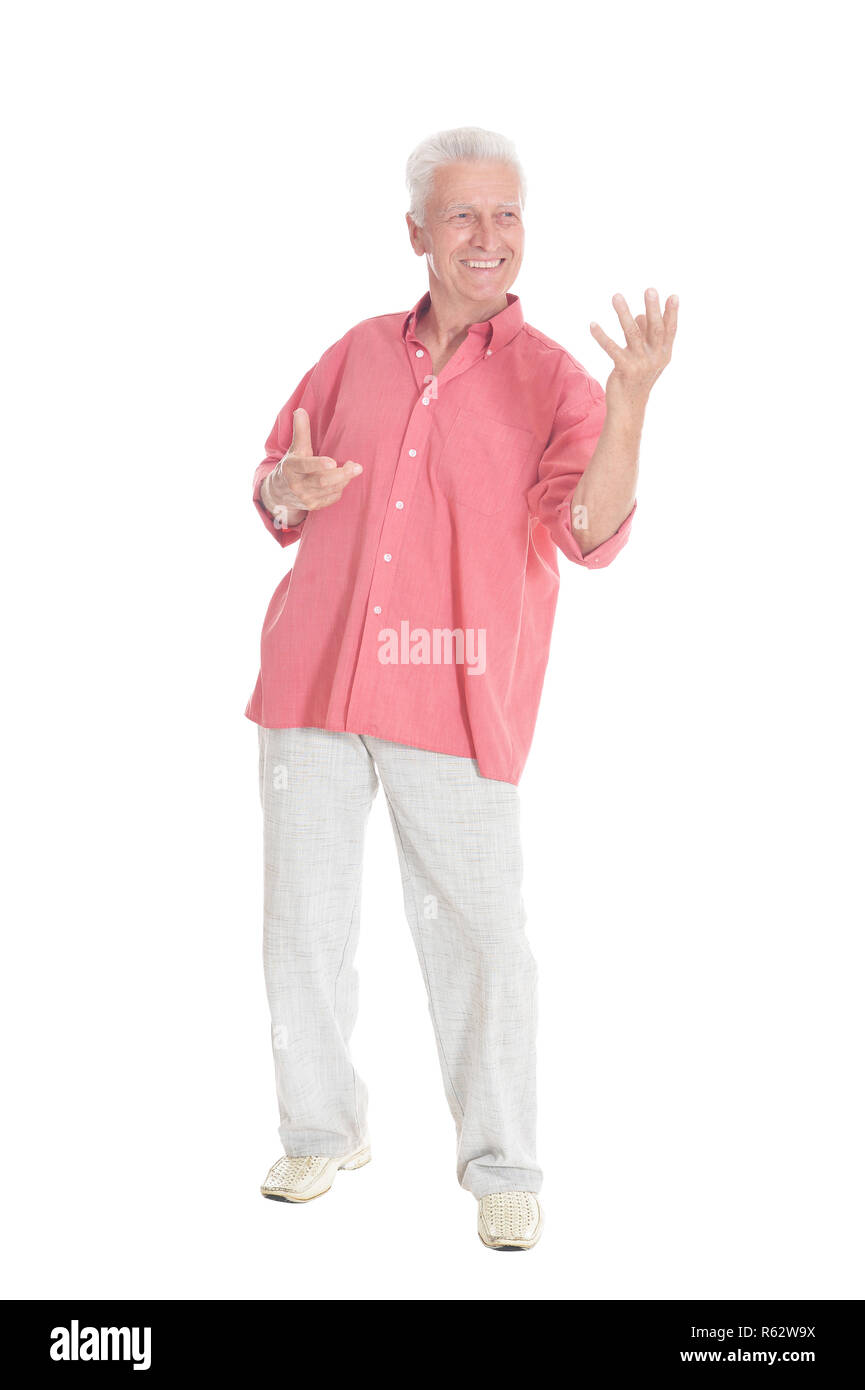 Portrait of happy senior man on white background Stock Photo - Alamy