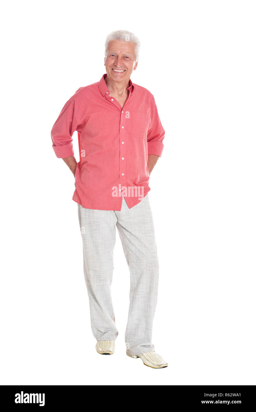 Portrait of happy senior man on white background Stock Photo - Alamy