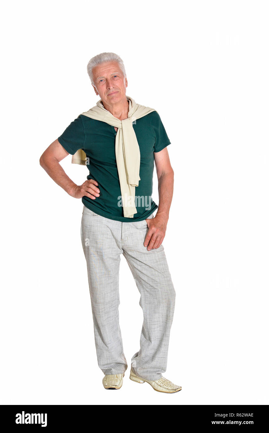 Portrait of senior man posing on white background Stock Photo - Alamy