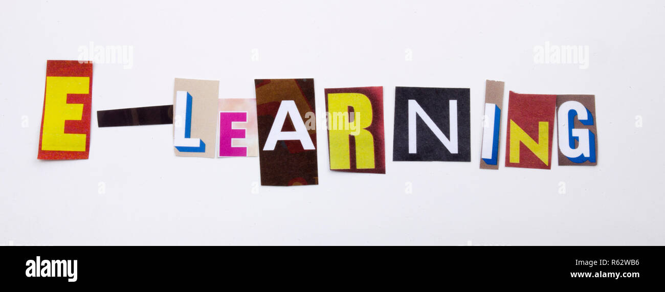 A Word Writing Text Showing Concept Of E Learning Made Of Different Magazine Newspaper Letter For Business Case On The White Background With Copy Space Stock Photo Alamy