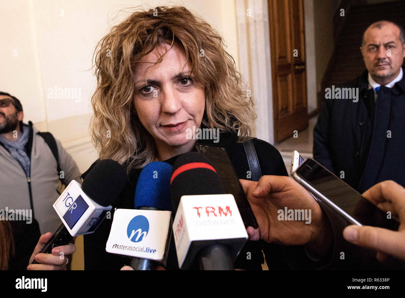 Matera, MT, Italy. 3rd Dec, 2019. The Minister of the South Barbara lezzi seen speaking at a press conference after the coordination meeting with the Municipality of Matera, the Matera Foundation 2019, FAL, Anas, Invitalia to check the time schedule of the infrastructural works planned for Matera 2019. Credit: Cosimo Martemucci/SOPA Images/ZUMA Wire/Alamy Live News Stock Photo