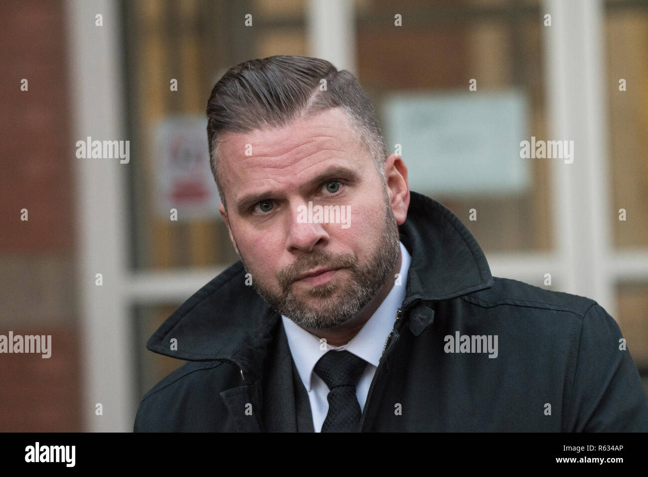 Stafford, UK. 3 December 2018. Gemma Eastwood, the sister of murdered midwife Samantha Eastwood, and Detective Inspector Dan Ison speak to media outside Stafford Crown Court. Michael Stirling was sentenced to life in prison for the murder last July. Credit: Benjamin Wareing/ Alamy Live News Stock Photo