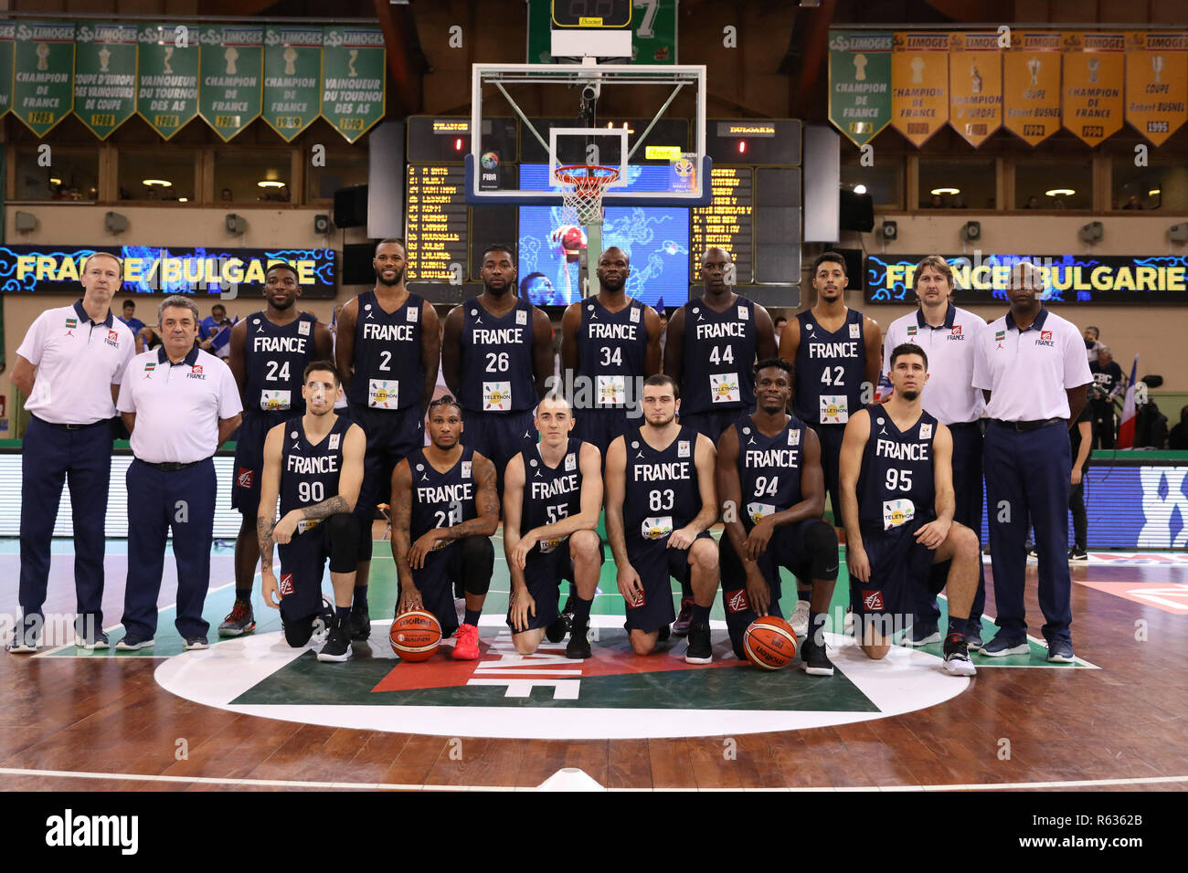 December 3, 2018 - Limoges, France - players of France pose for a team  photo prior to the FIBA World Cup China 2019, Qualifying Group K Basketball  match between France and Bulgaria