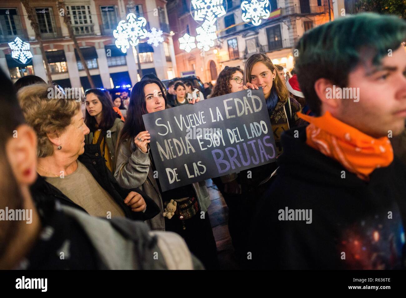 Malaga Malaga Spain 3rd Dec 2018 Women Holding A Banner As