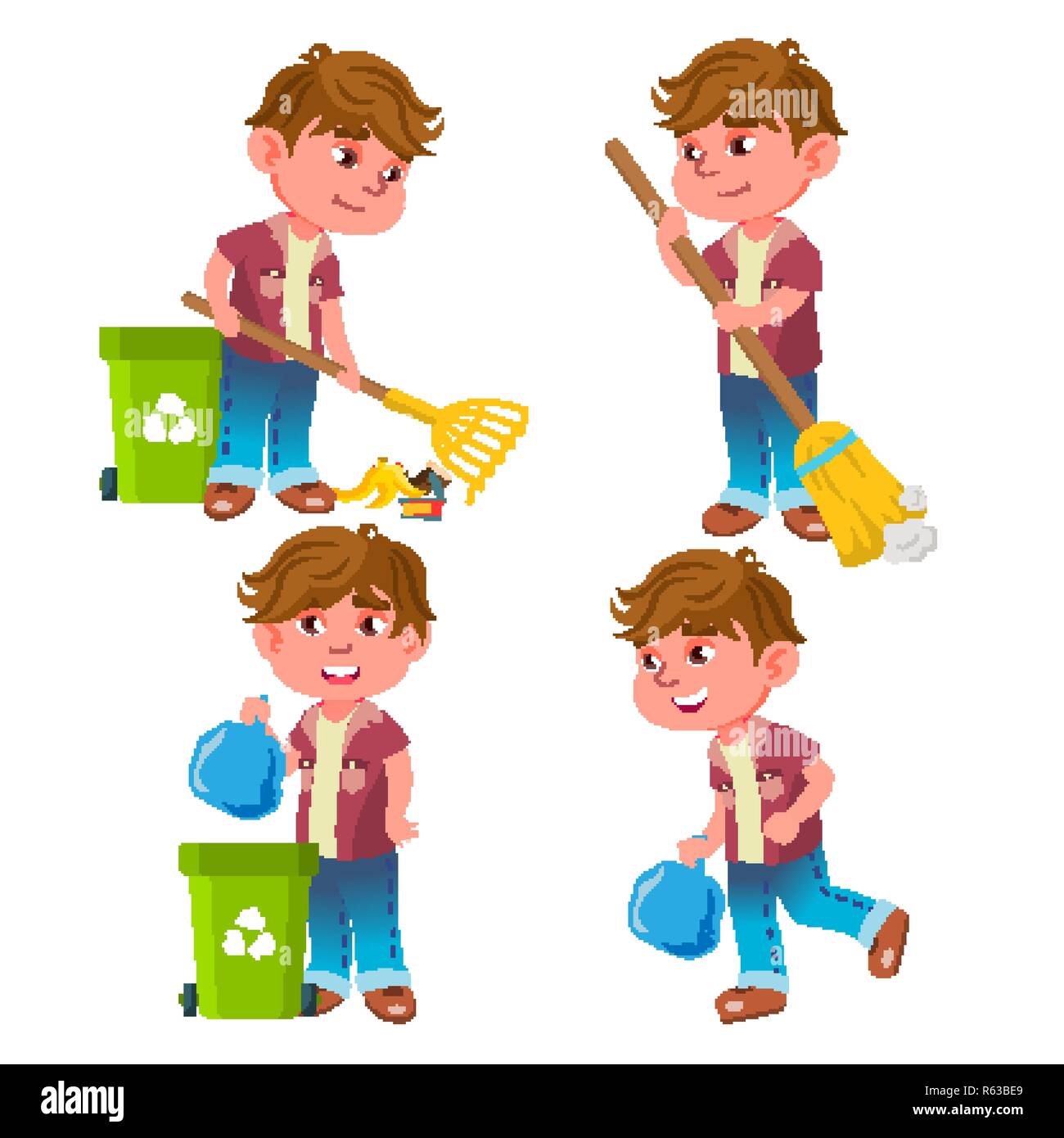 Boy doing different types of chores illustration Stock Vector Image & Art -  Alamy