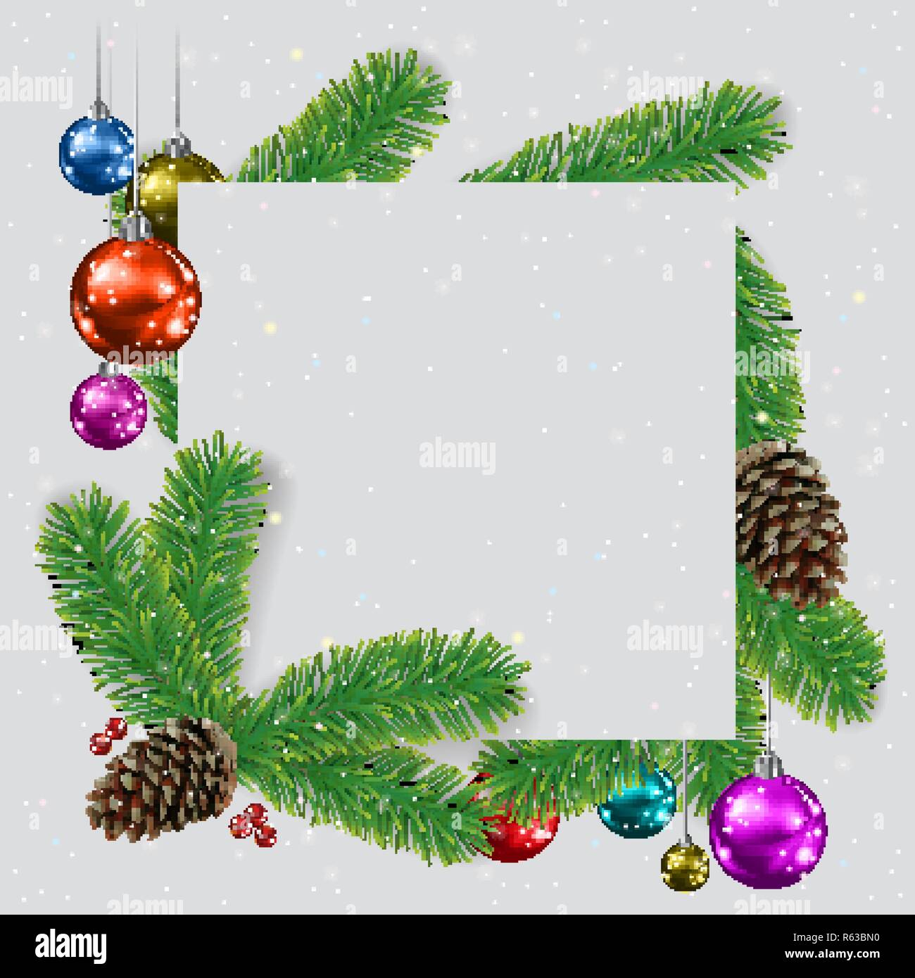 A Сhristmas gray background with fir branches and decorations Stock ...