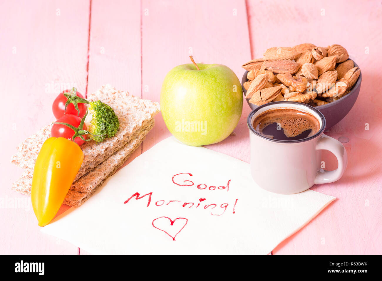 Healthy food and good morning text Stock Photo - Alamy