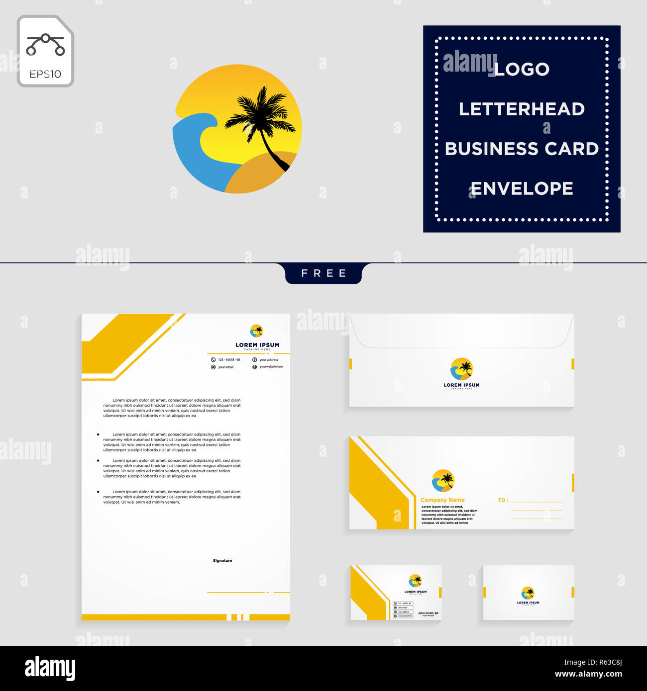 Beach Landscape Holidays Logo Template Vector Illustration And Free Letterhead Envelope Business Card Design Stock Photo Alamy