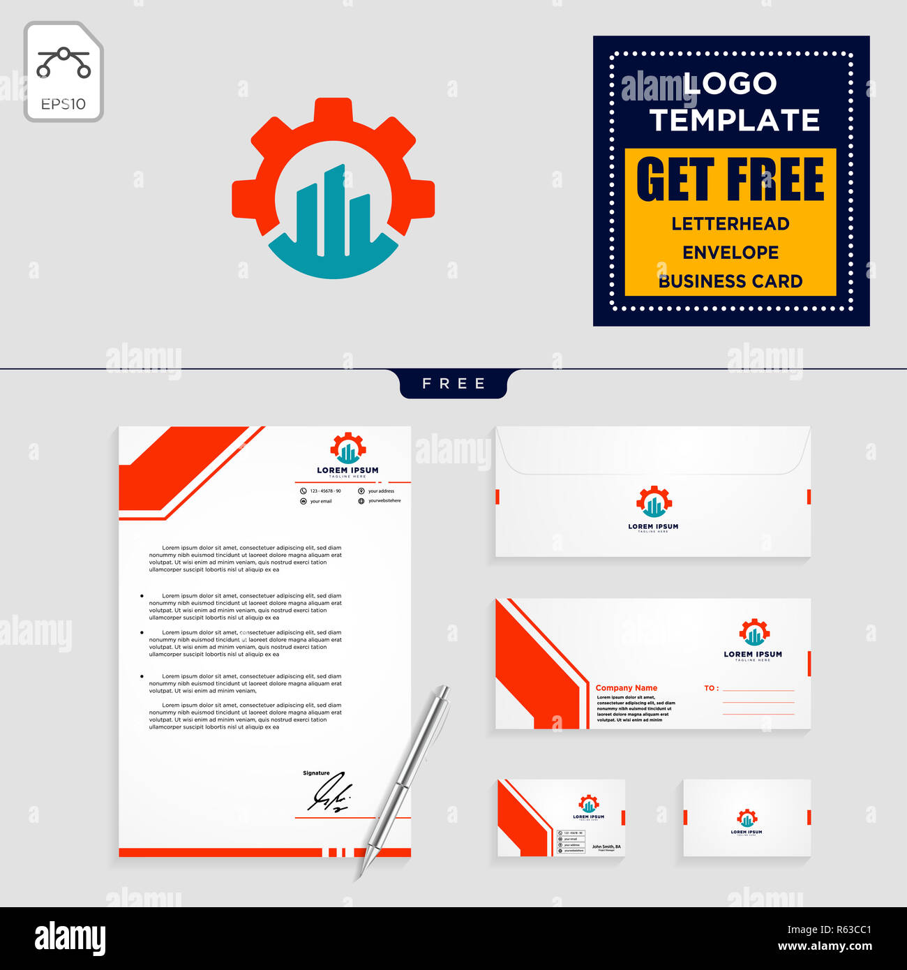 gear, and business chart logo template vector illustration, and With Business Card Letterhead Envelope Template