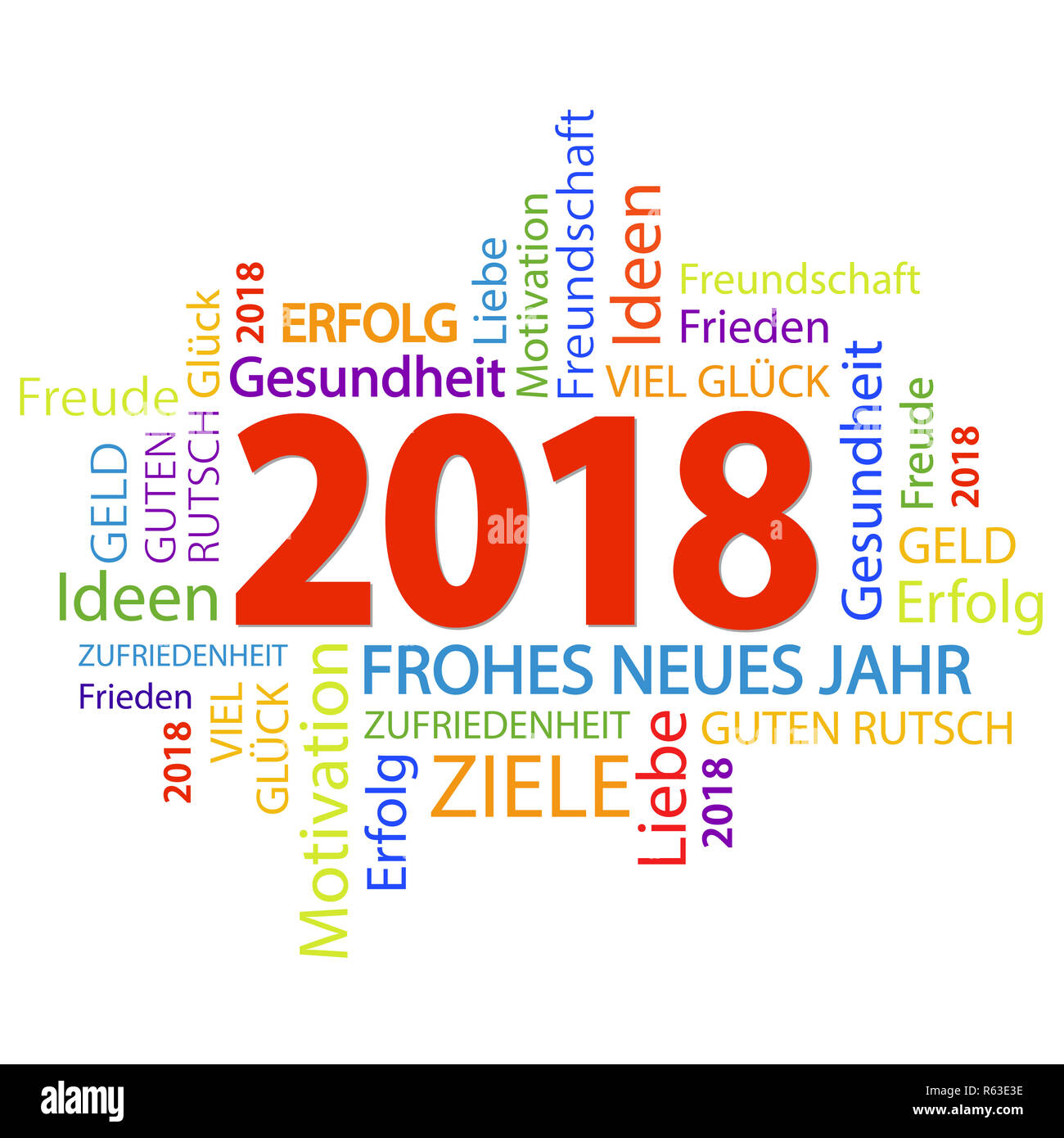 word cloud with new year 2018 greetings Stock Photo - Alamy