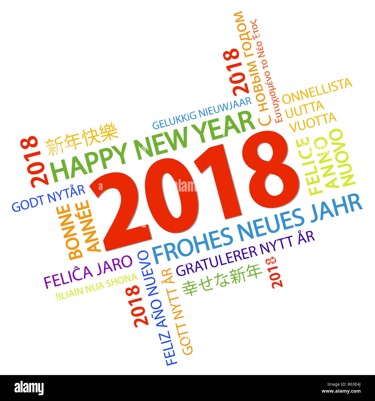 word cloud with new year 2018 greetings Stock Photo - Alamy