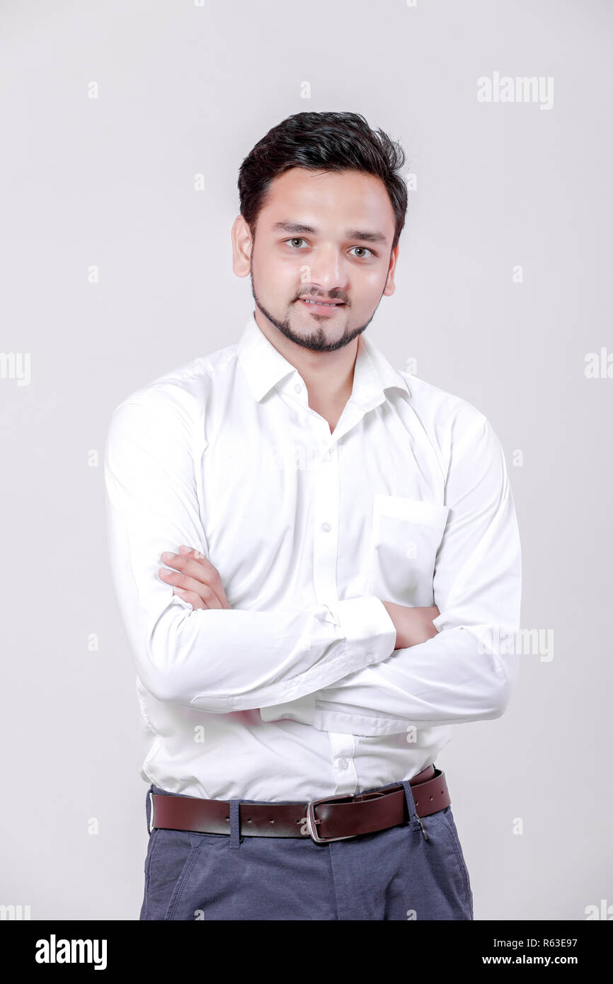 young indian man Standing isolated over white background Stock Photo ...