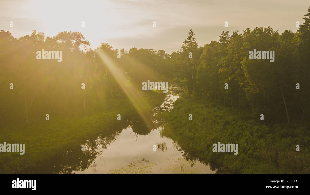 Drone over green forest lake hi-res stock photography and images - Alamy