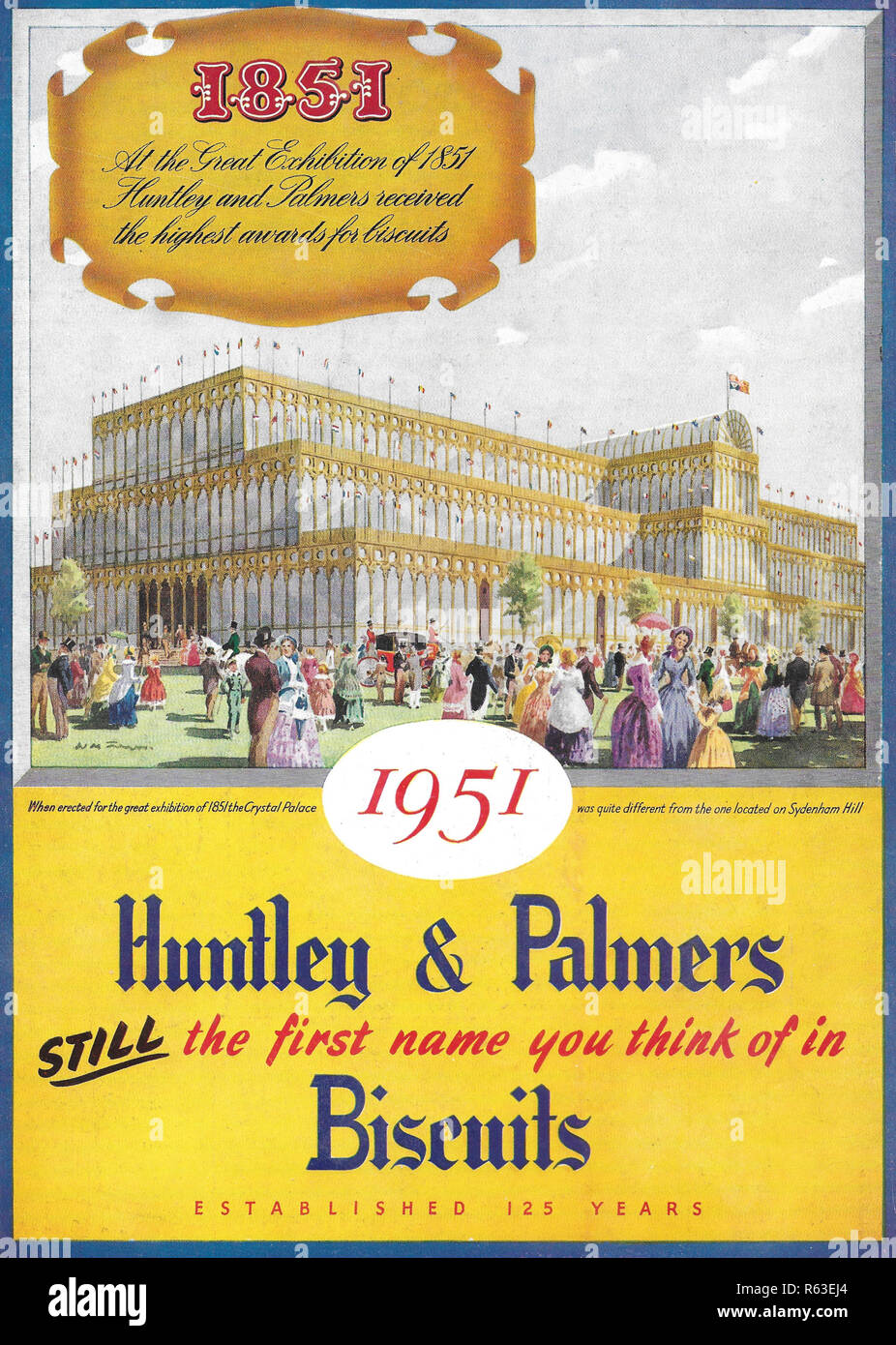 Huntley and Palmers 1951 biscuits centenary of 1851 Great Exhibition advert advertising in Country Life magazine UK 1951 Stock Photo